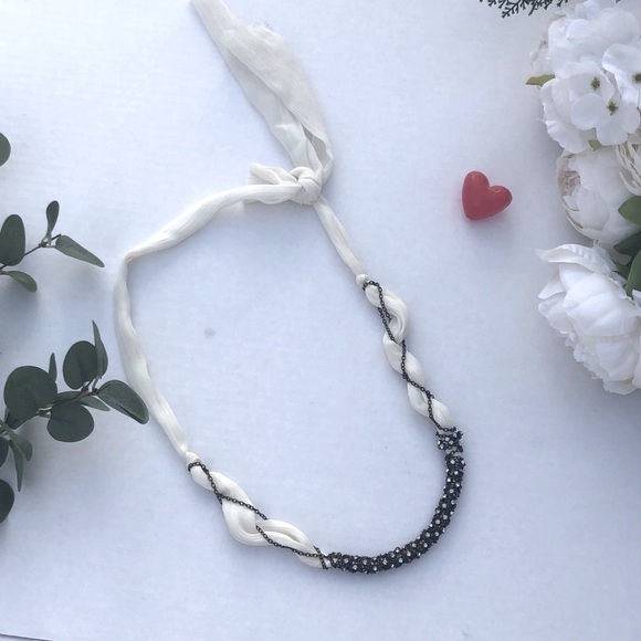 Nordstrom White Fabric and Rhinestone Necklace - Picture 1 of 7